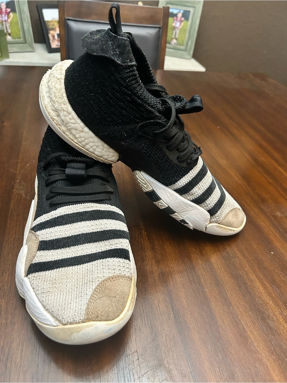 Adidas   Trae Young Black and Cream Knit Athletic Sneakers